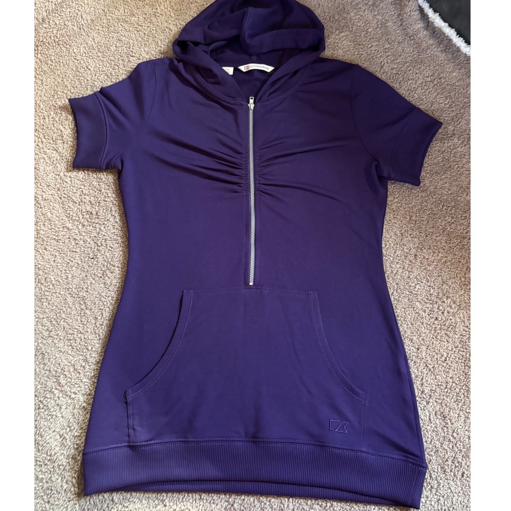 Cutter & Buck Purple Hooded‎ Short Sleeve Half Zip Sweatshirt